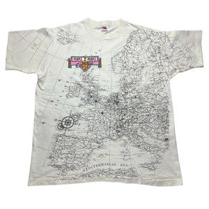 Vintage 90’s All Over Print Europe Map T Shirt Single Stitched Size XL